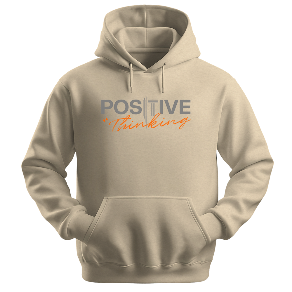 "Positive Thinking" Modern Typography Graphic Pullover, Orange Script Design - Colorizeyou Unisex Hoodie