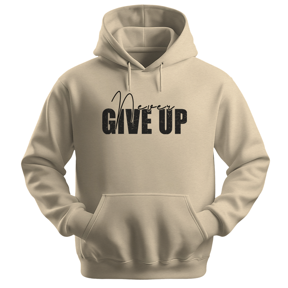 "Never Give Up" Distressed Grunge Typography Graphic Pullover, Motivational Quote - Colorizeyou Unisex Hoodie