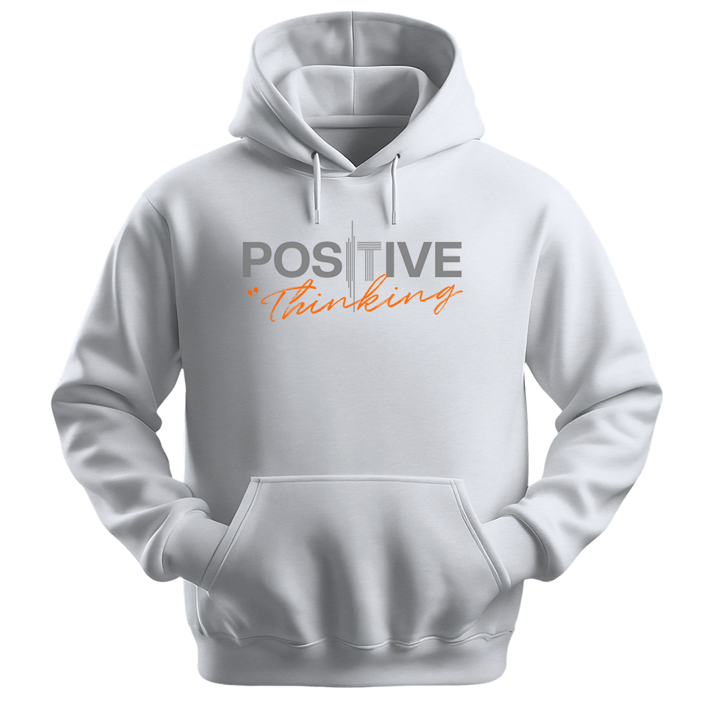 "Positive Thinking" Modern Typography Graphic Pullover, Orange Script Design - Colorizeyou Unisex Hoodie