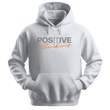 "Positive Thinking" Modern Typography Graphic Pullover, Orange Script Design - Colorizeyou Unisex Hoodie