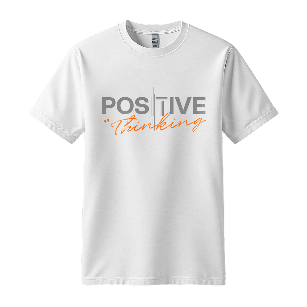 "Positive Thinking" Modern Typography Graphic Tee, Orange Script Design - Colorizeyou Unisex T-Shirt