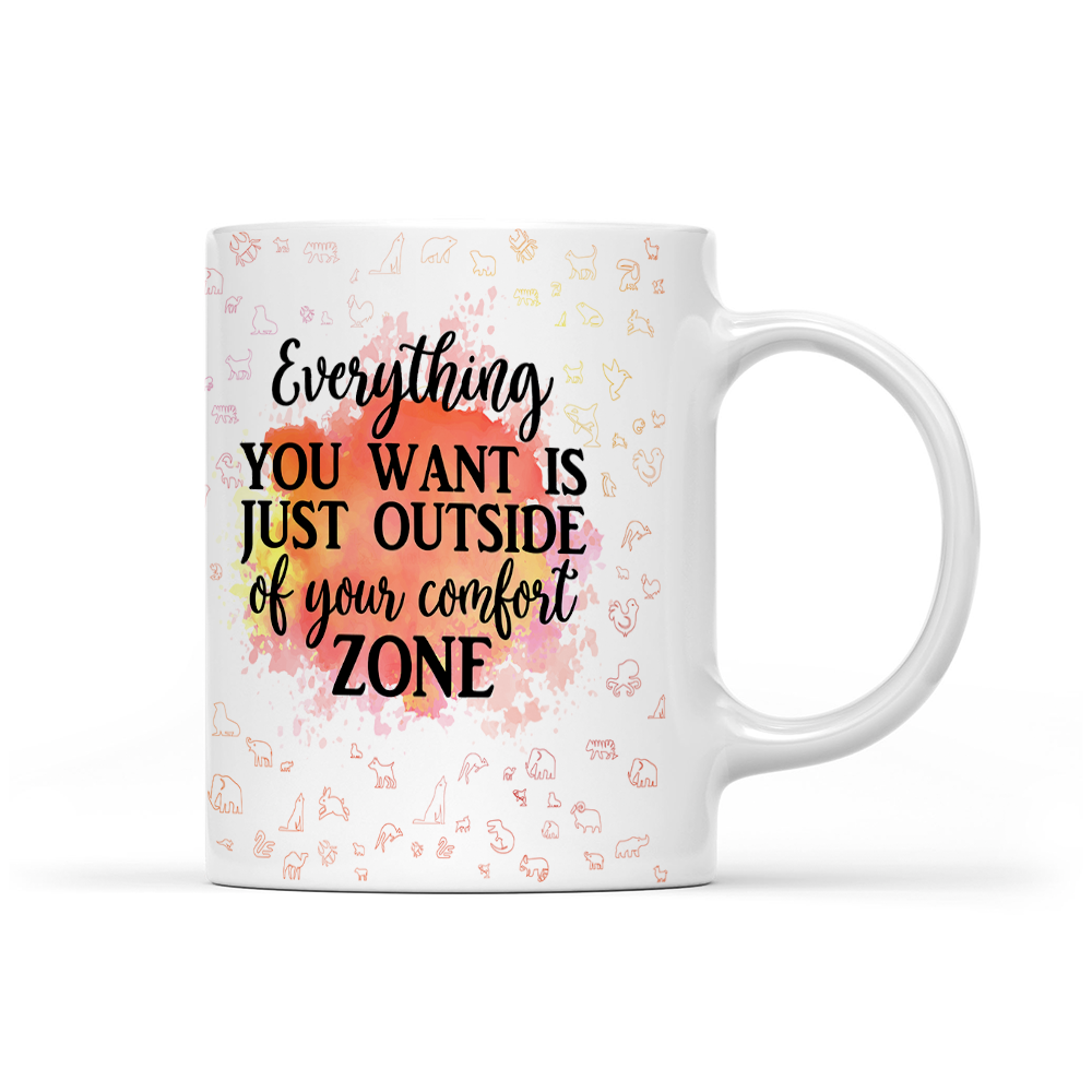 Everything You Want Is Outside Your Comfort Zone - Orange Watercolor Mug - Motivation Mug