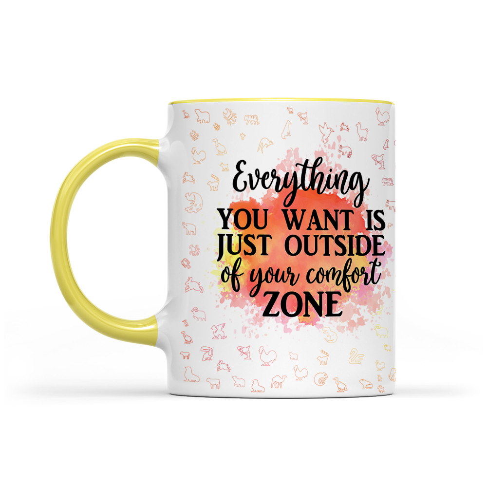 Everything You Want Is Outside Your Comfort Zone - Orange Watercolor Mug - Motivation Mug