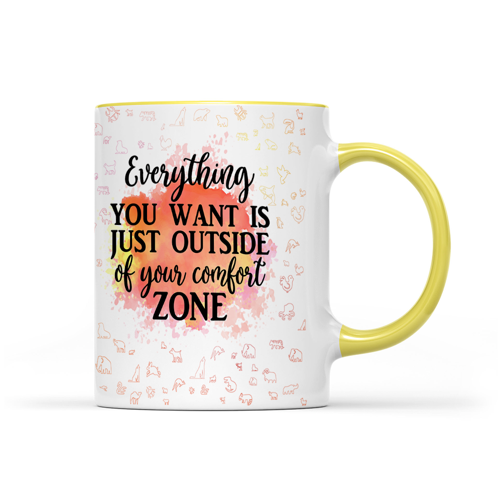 Everything You Want Is Outside Your Comfort Zone - Orange Watercolor Mug - Motivation Mug