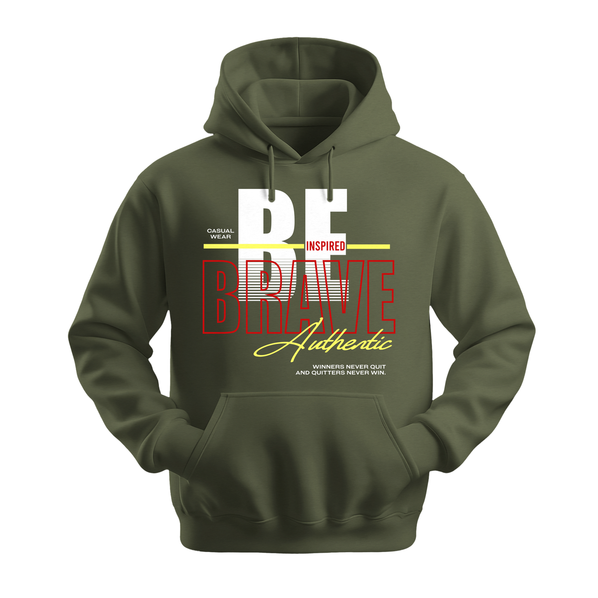 Be Inspired Brave - Unisex Hoodie - Motivation Hoodie - Military Green