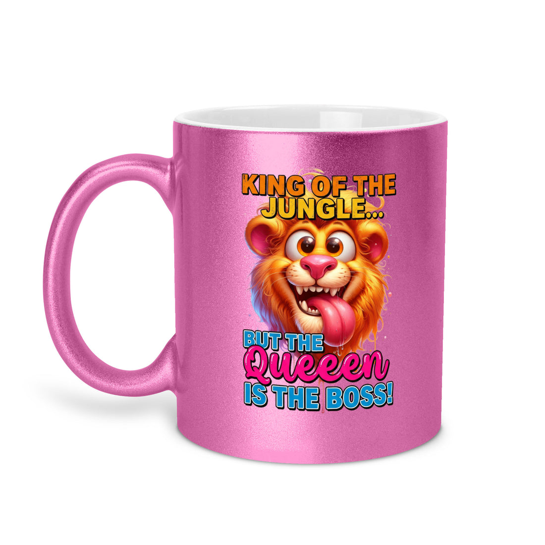 King Of The Jungle But The Queen Is The Boss - Lion 11oz Metallic Mug - Funny Lion Mug