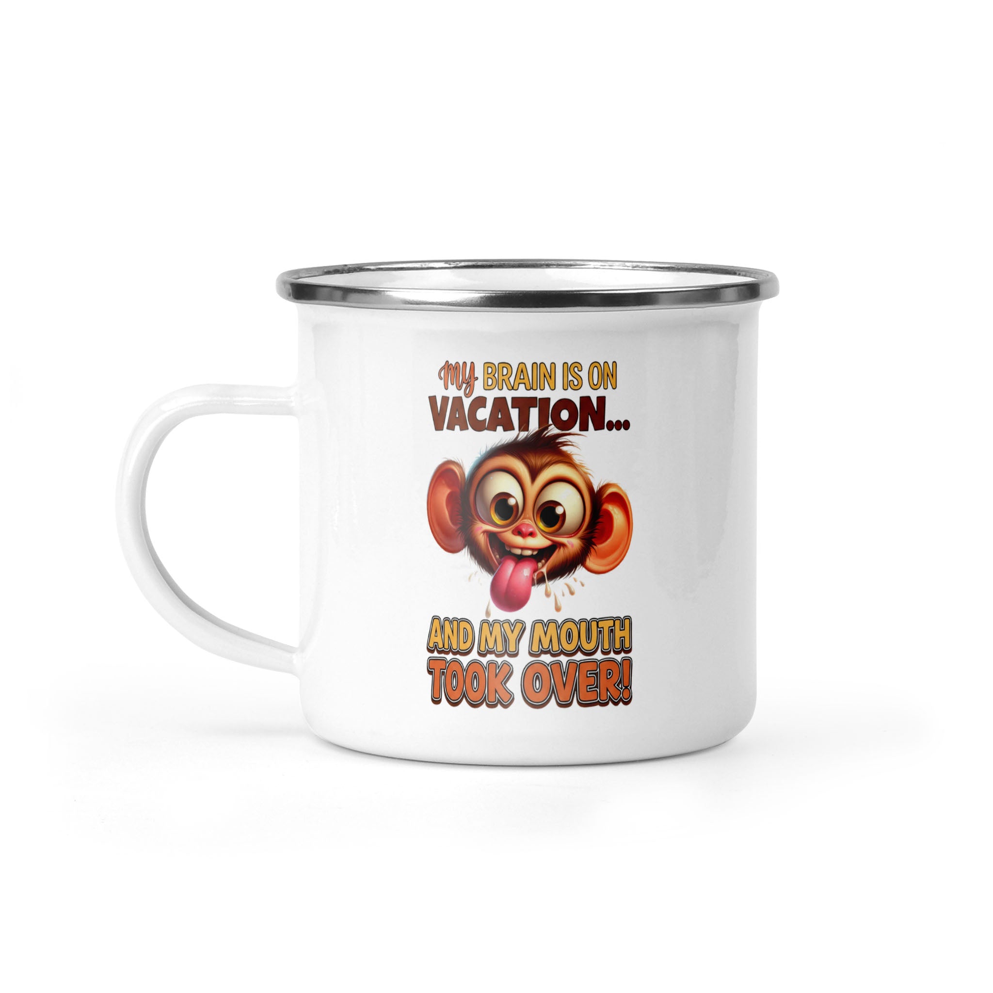 My Brain Is On Vacation - Monkey 12oz Enamel Camping Mug - Funny Animal Mug
