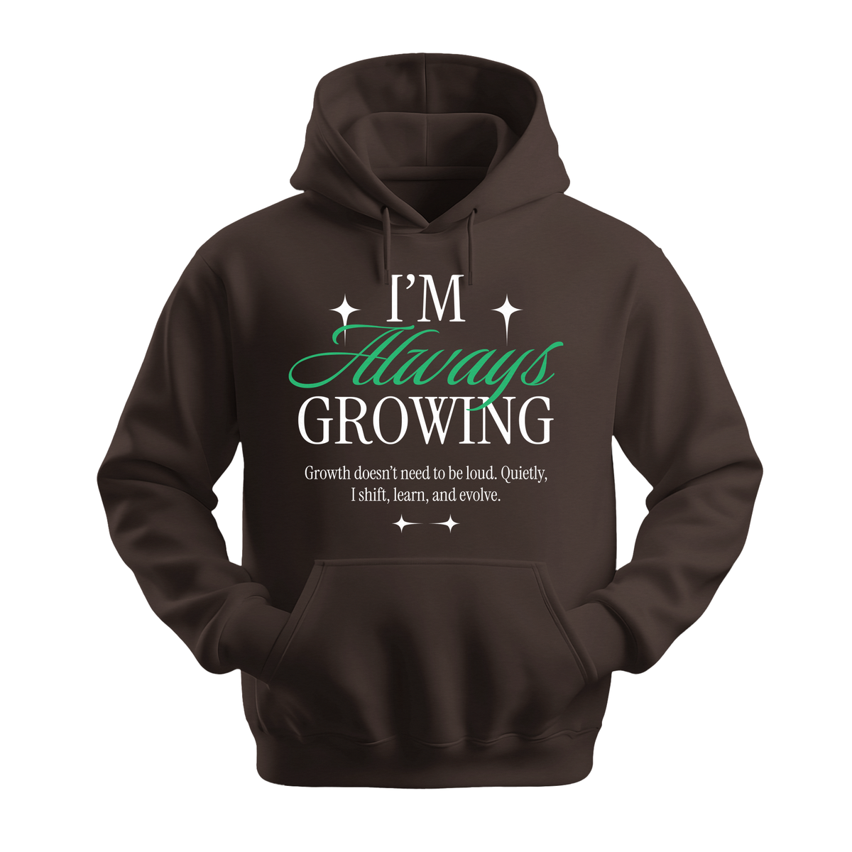 I'm Always Growing - Unisex Hoodie - Motivation Hoodie - Dark Chocolate