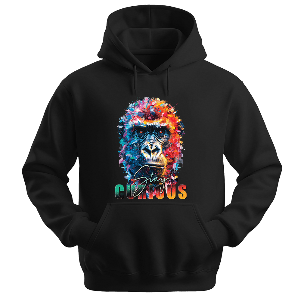 Stay Curious - Gorilla Unisex Hoodie - Positive Hoodie - Unisex Hoodie | Gildan 18500 - Black. - S