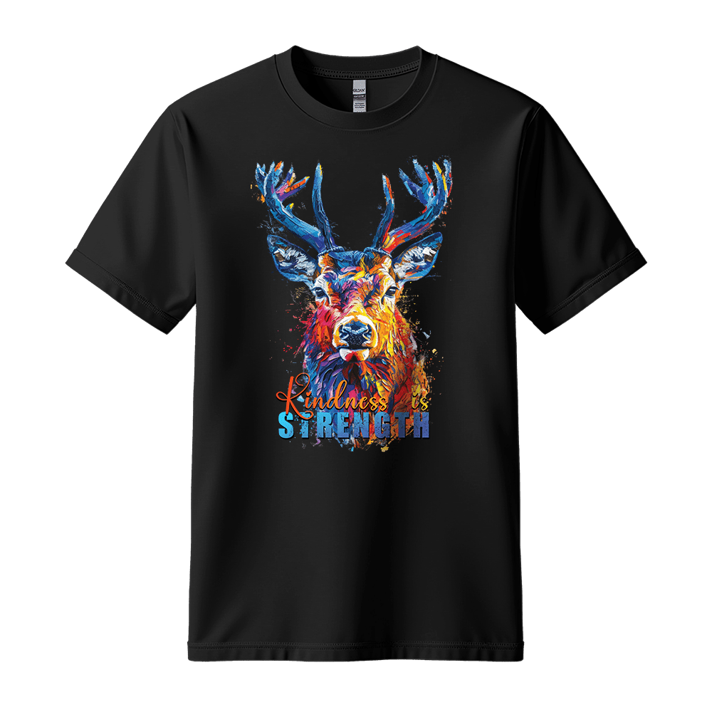Kindness is Strength - Deer Unisex T-Shirt - Positive Shirt - Standard (G5000) - Black - S