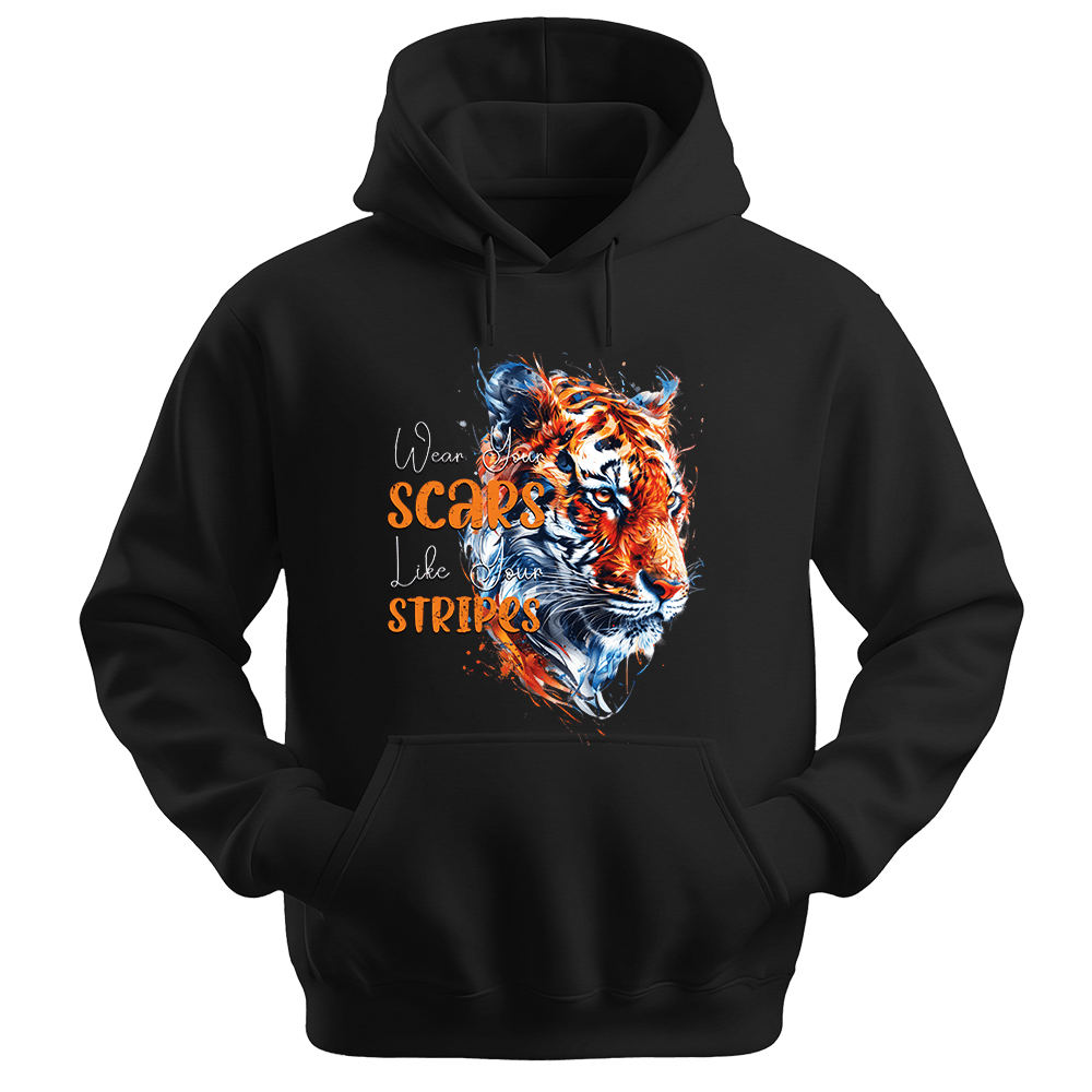 Wear Your Scars Like Your Stripes - Tiger Unisex Hoodie - Statement Hoodie - Unisex Hoodie | Gildan 18500 - Black. - S