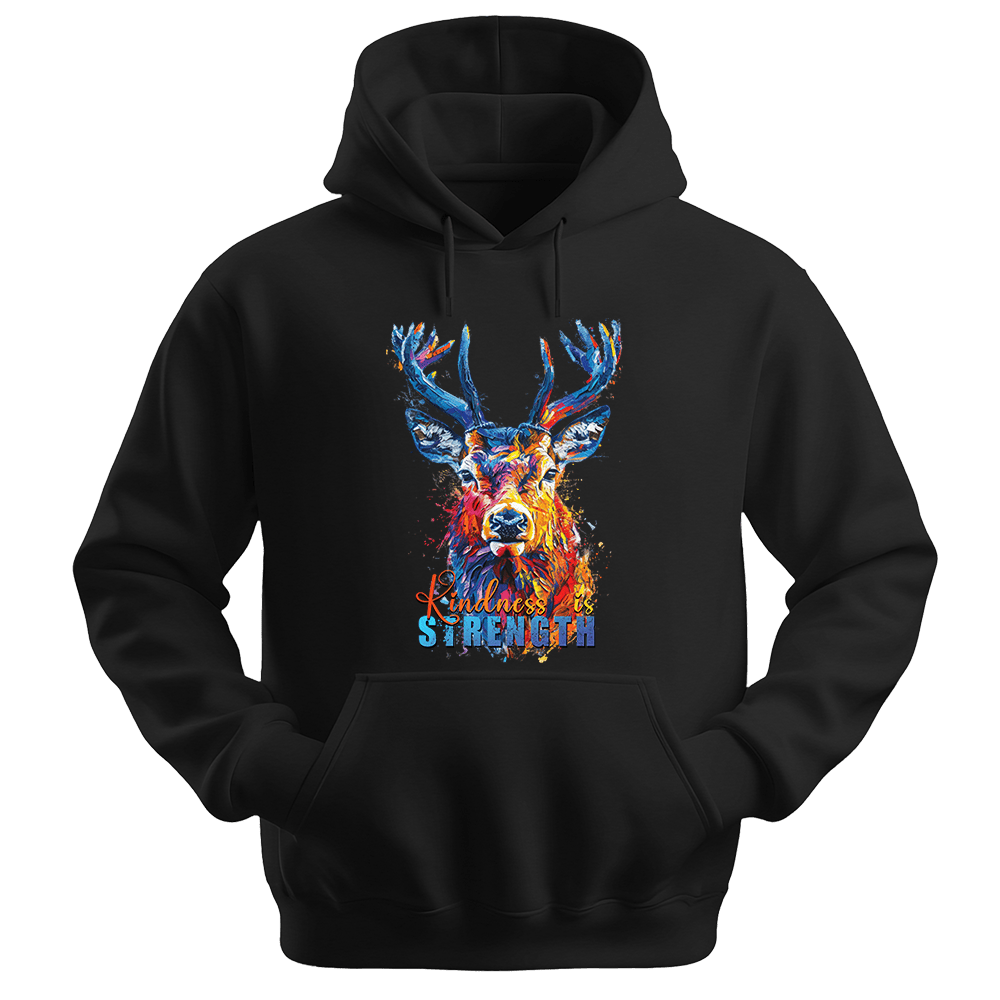 Kindness Is Strength - Deer Unisex Hoodie - Positive Hoodie - Unisex Hoodie | Gildan 18500 - Black. - S