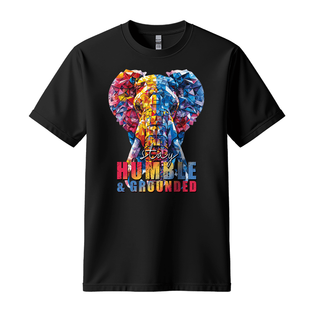 Stay Humble & Grounded - Elephant Unisex T-Shirt - Positive Shirt - Standard (G5000) - Black - S