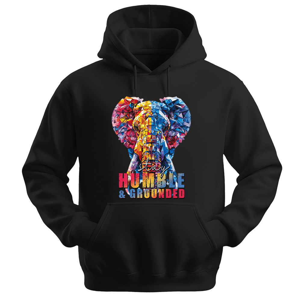 Stay Humble & Grounded - Elephant Unisex Hoodie - Positive Hoodie - Unisex Hoodie | Gildan 18500 - Black. - S