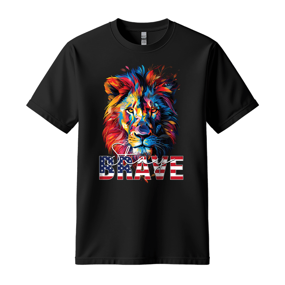 Stay Brave - Lion Unisex T-Shirt - Statement Shirt - Standard (G5000) - Black - S