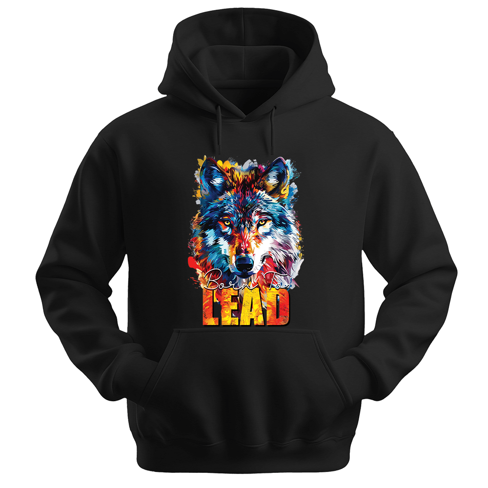 Born To Lead - Wolf Unisex Hoodie - Motivation Hoodie - Unisex Hoodie | Gildan 18500 - Black. - S