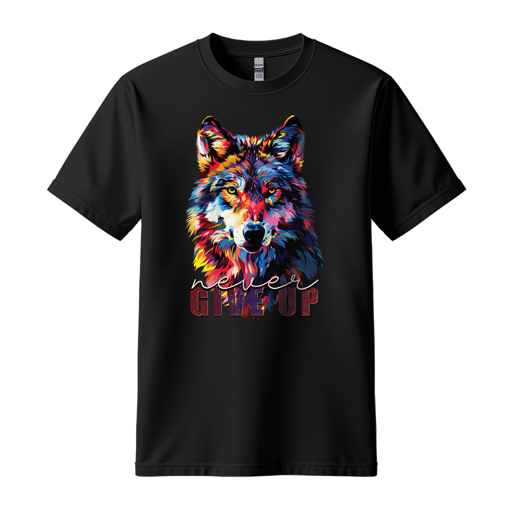 Never Give Up - Wolf Unisex T-Shirt - Inspirational Apparel - Standard (G5000) - White - S