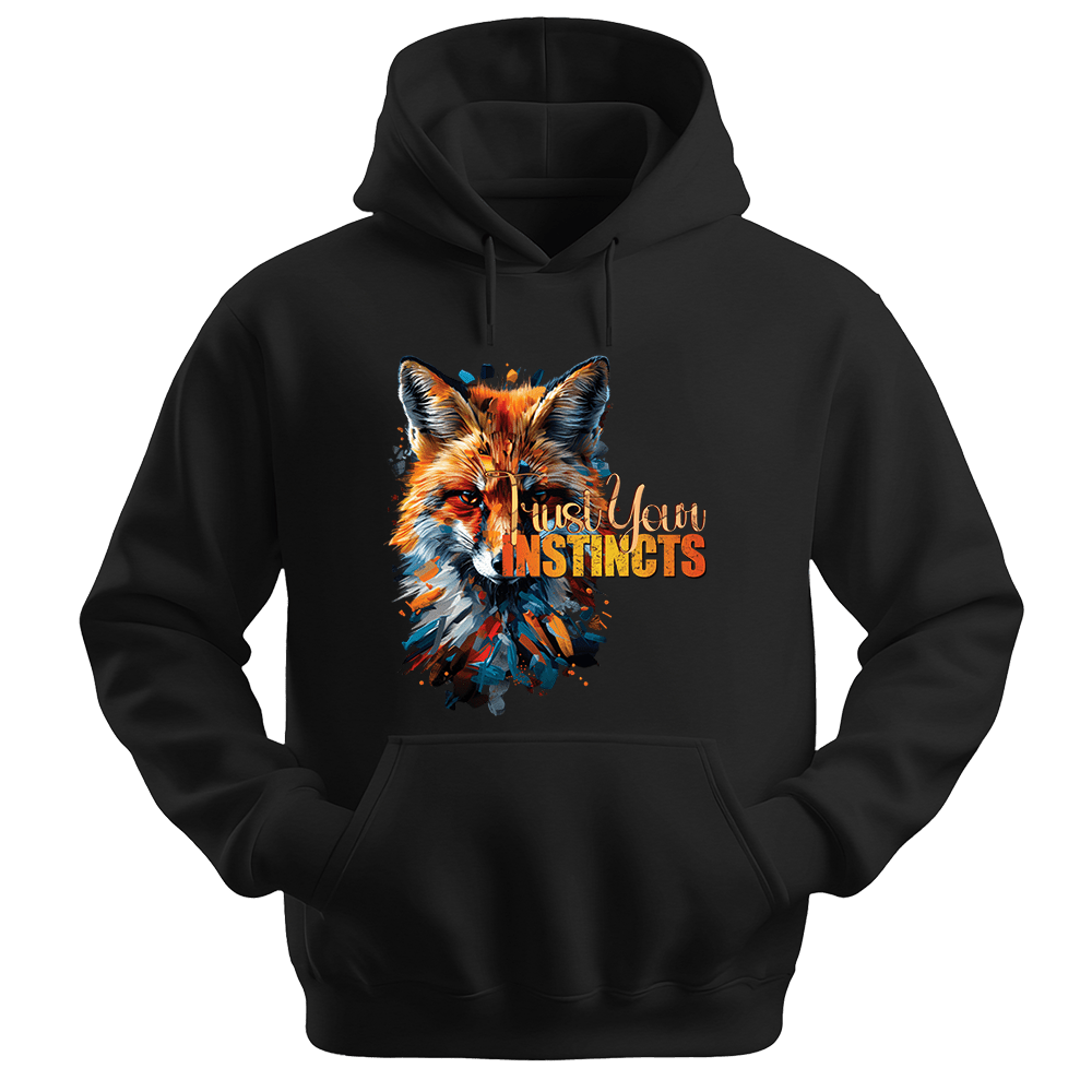 Trust Your Instincts - Fox Unisex Hoodie - Motivation Hoodie - Unisex Hoodie | Gildan 18500 - Black. - S
