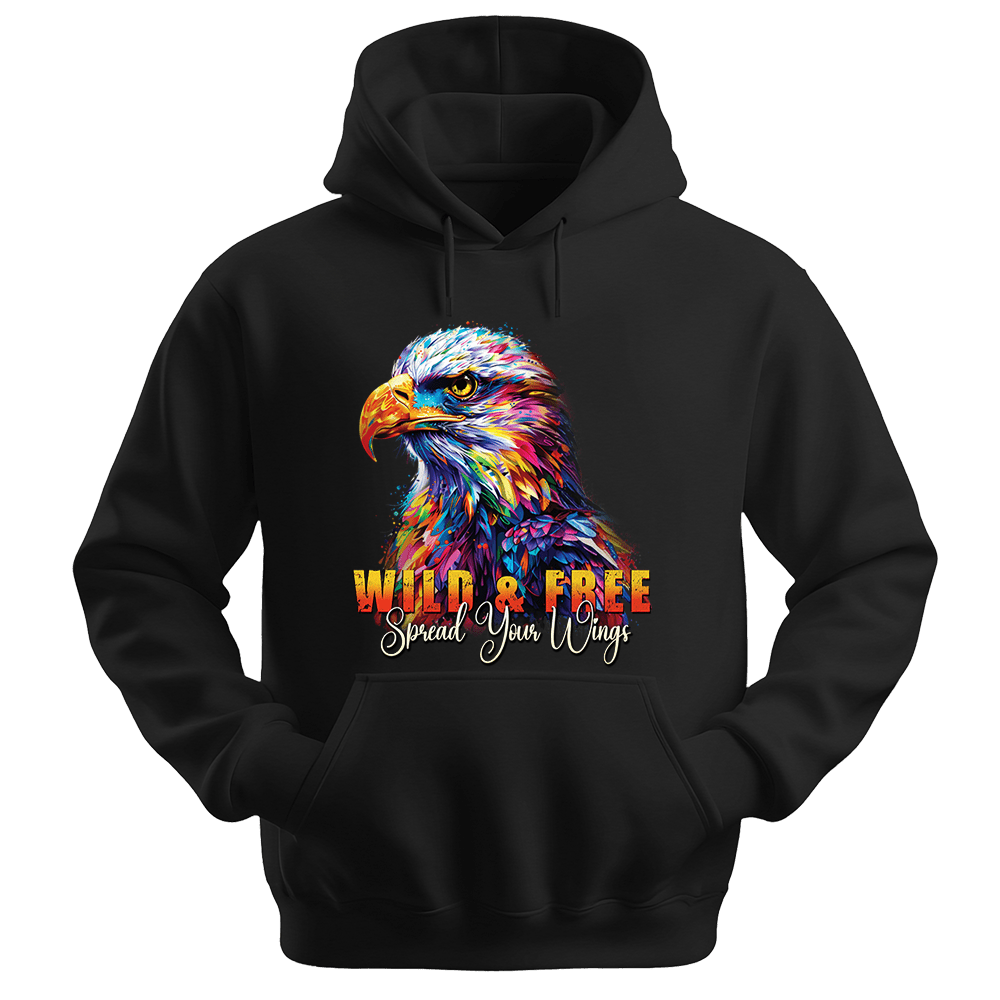 Wild & Free Spread Your Wings - Eagle Unisex Hoodie - Inspirational Apparel - Unisex Hoodie | Gildan 18500 - Black. - S