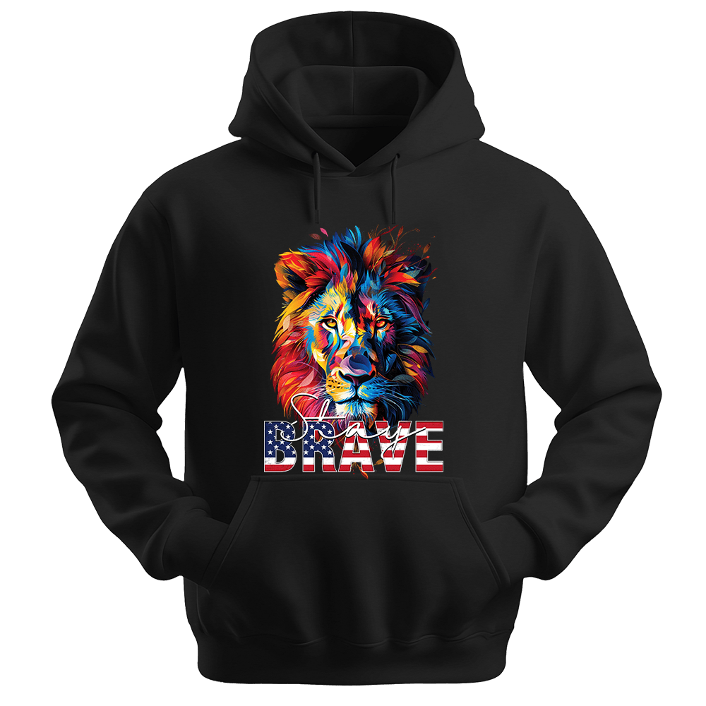 Stay Brave - Lion Unisex Hoodie - Statement Hoodie - Unisex Hoodie | Gildan 18500 - Black. - S