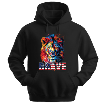Stay Brave - Lion Unisex Hoodie - Statement Hoodie - Unisex Hoodie | Gildan 18500 - Black. - S