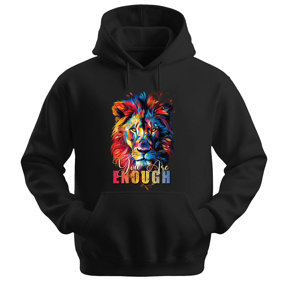 You Are Enough - Lion Unisex Hoodie - Motivation Hoodie - Unisex Hoodie | Gildan 18500 - Black. - S