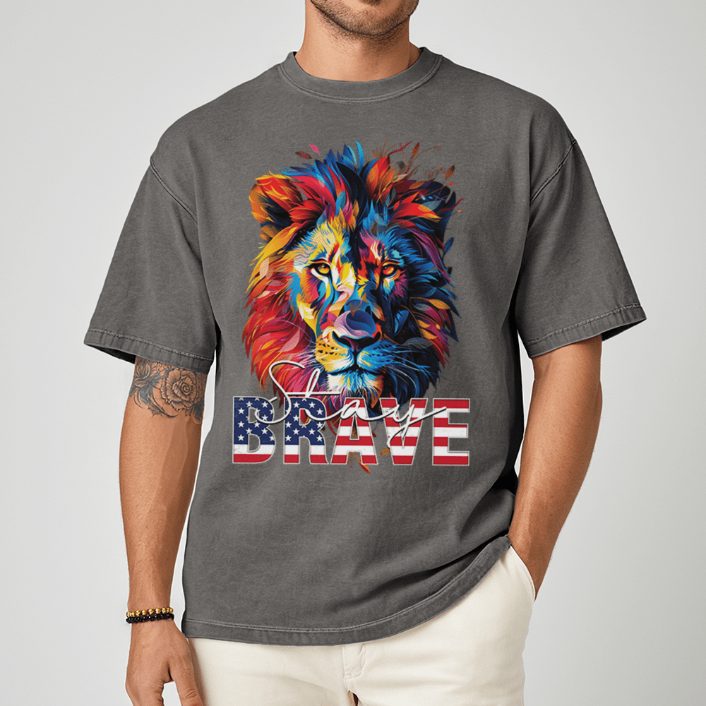 Stay Brave - Lion Unisex T-Shirt - Statement Shirt - Premium (C1717) - Blossom - S