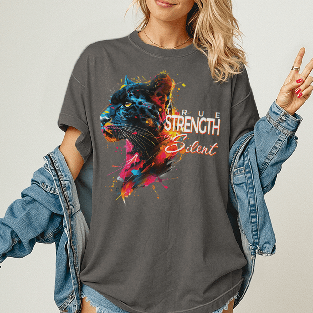 True Strength Is Silent - Panther Unisex T-Shirt - Statement Shirt - Premium (C1717) - Blossom - S