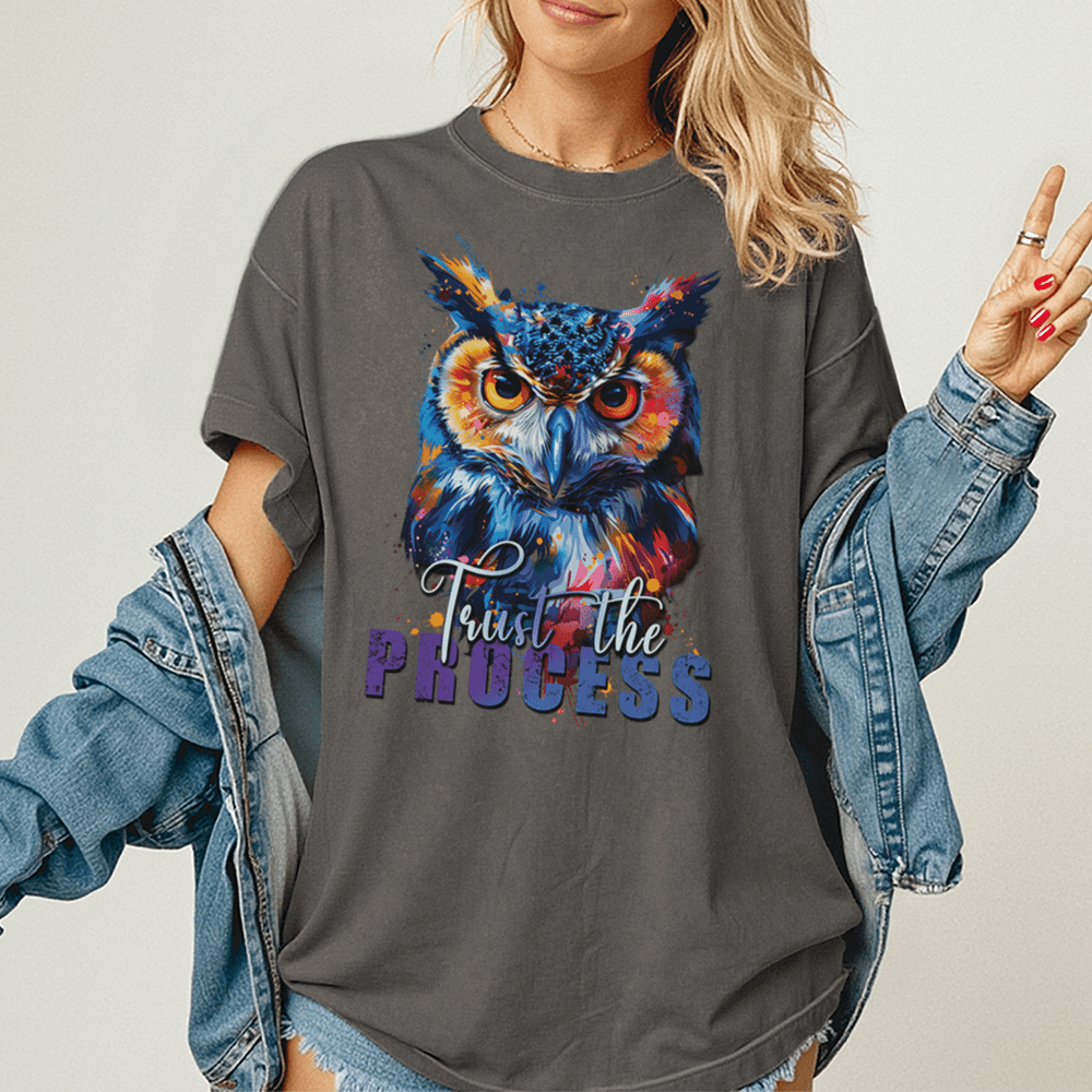 Trust The Process - Owl Unisex T-Shirt - Message Shirt - Premium (C1717) - Blossom - S