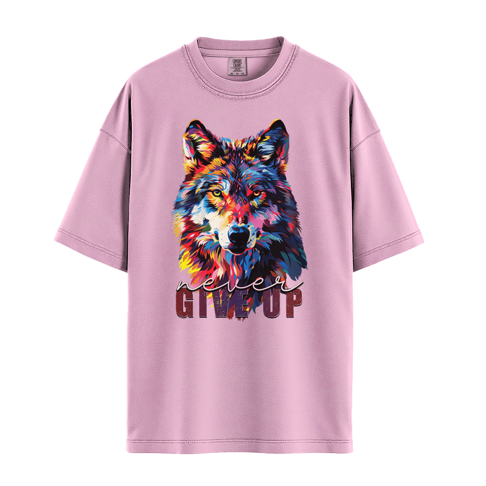 Never Give Up - Wolf Unisex T-Shirt Premium Comfort Colors - Blossom