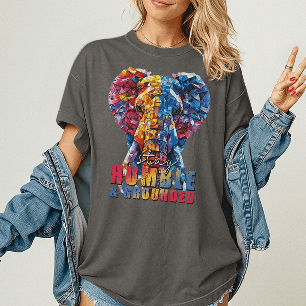 Stay Humble & Grounded - Elephant Unisex T-Shirt - Positive Shirt - Premium (C1717) - Blossom - S