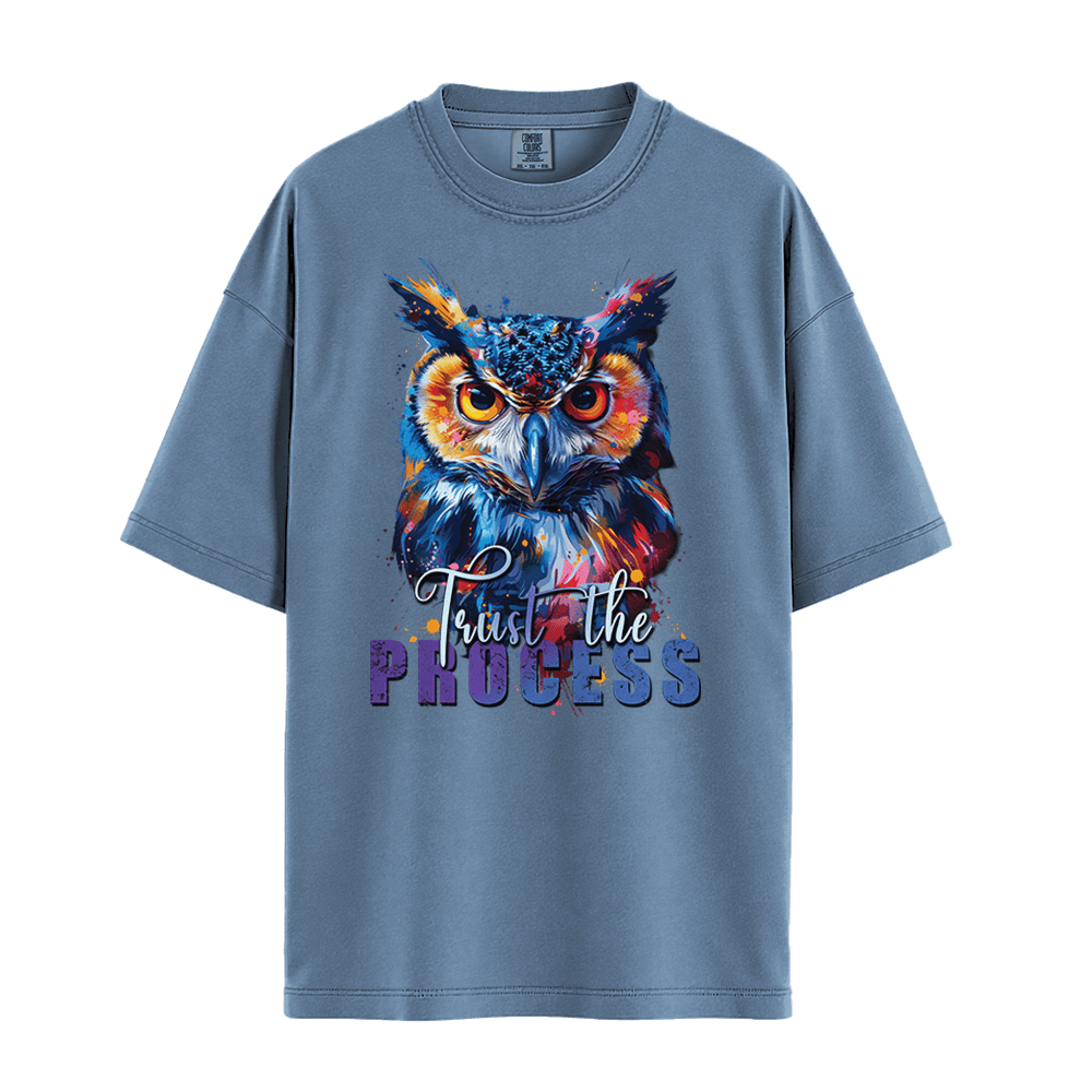 Trust The Process - Owl Unisex T-Shirt Premium Comfort Colors - Blue Jean