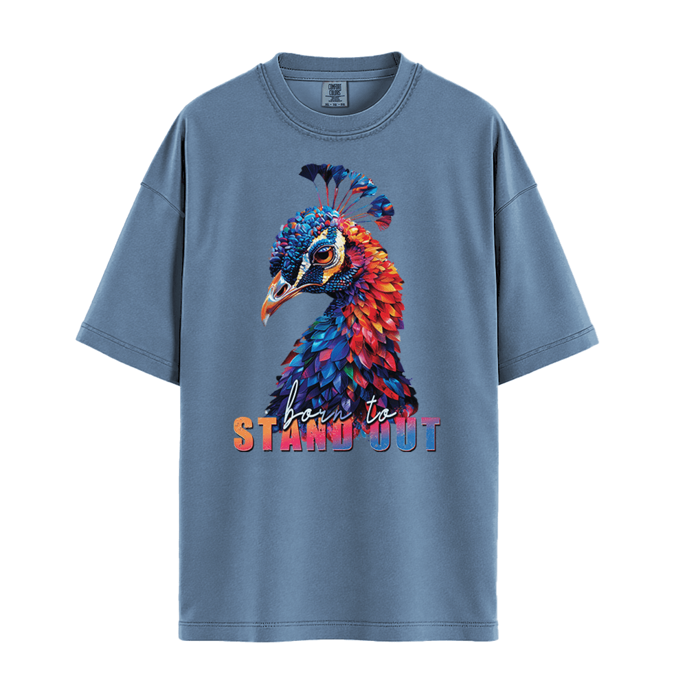 Born To Stand Out - Peacock Unisex T-Shirt Premium Comfort Colors - Blue Jean