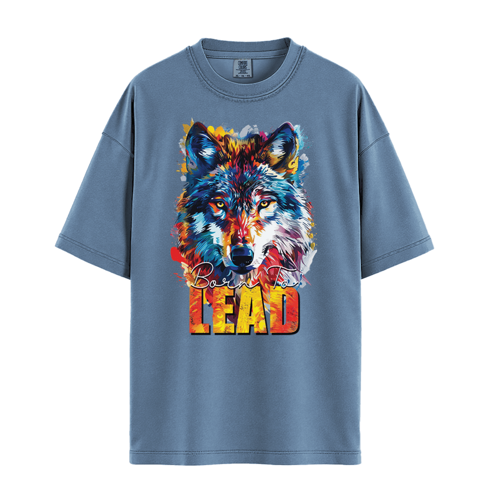 Born To Lead - Wolf Unisex T-Shirt Premium Comfort Colors - Blue Jean