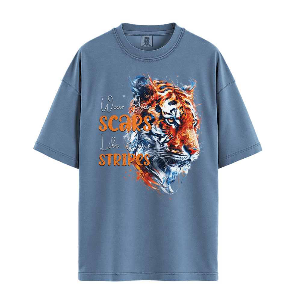 Wear Your Scars, Like Your Stripes - Tiger Unisex T-Shirt Premium Comfort Colors - Blue Jean