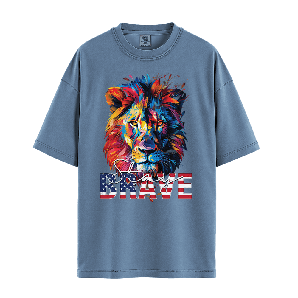 Stay Brave - Lion Unisex T-Shirt Premium Comfort Colors - Blue Jean