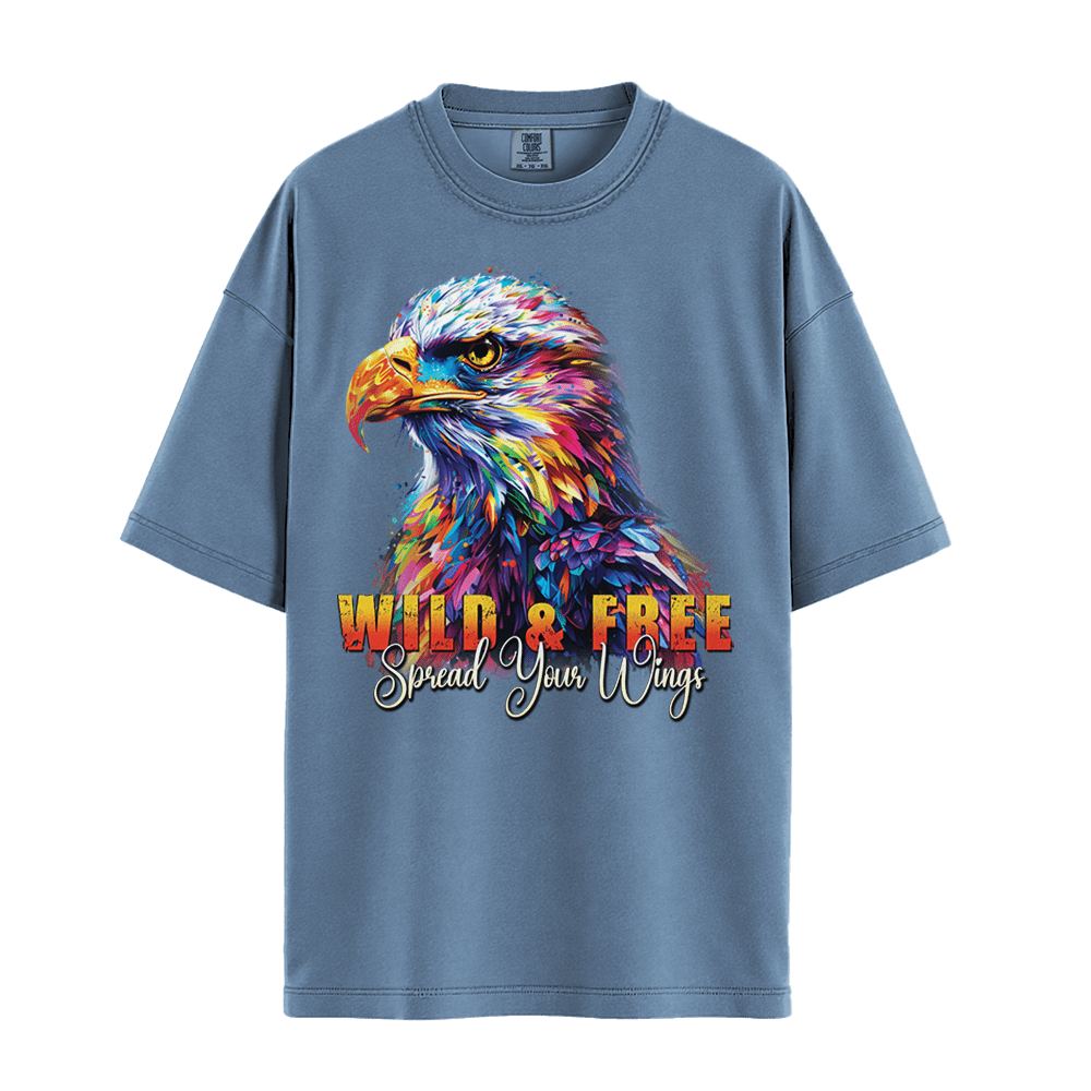 Wild & Free Spread Your Wings - Eagle Unisex T-Shirt Premium Comfort Colors - Blue Jean