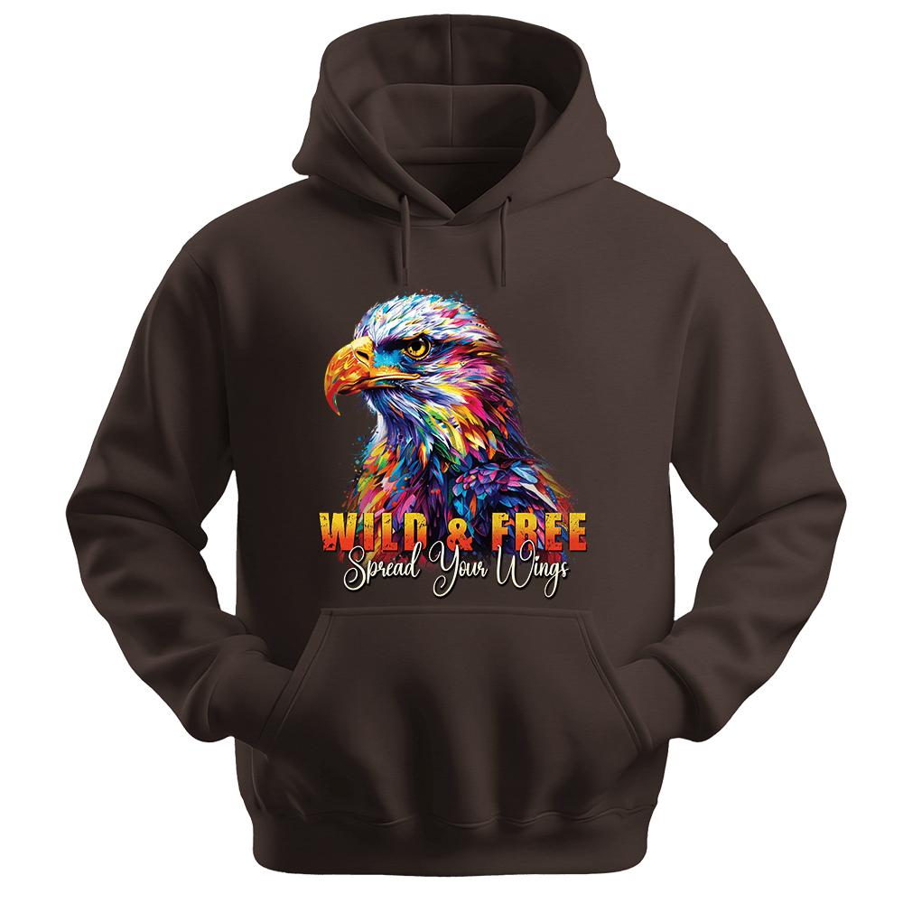 Wild & Free Spread Your Wings - Eagle Unisex Hoodie - Inspirational Apparel - Unisex Hoodie | Gildan 18500 - Dark Chocolate. - S