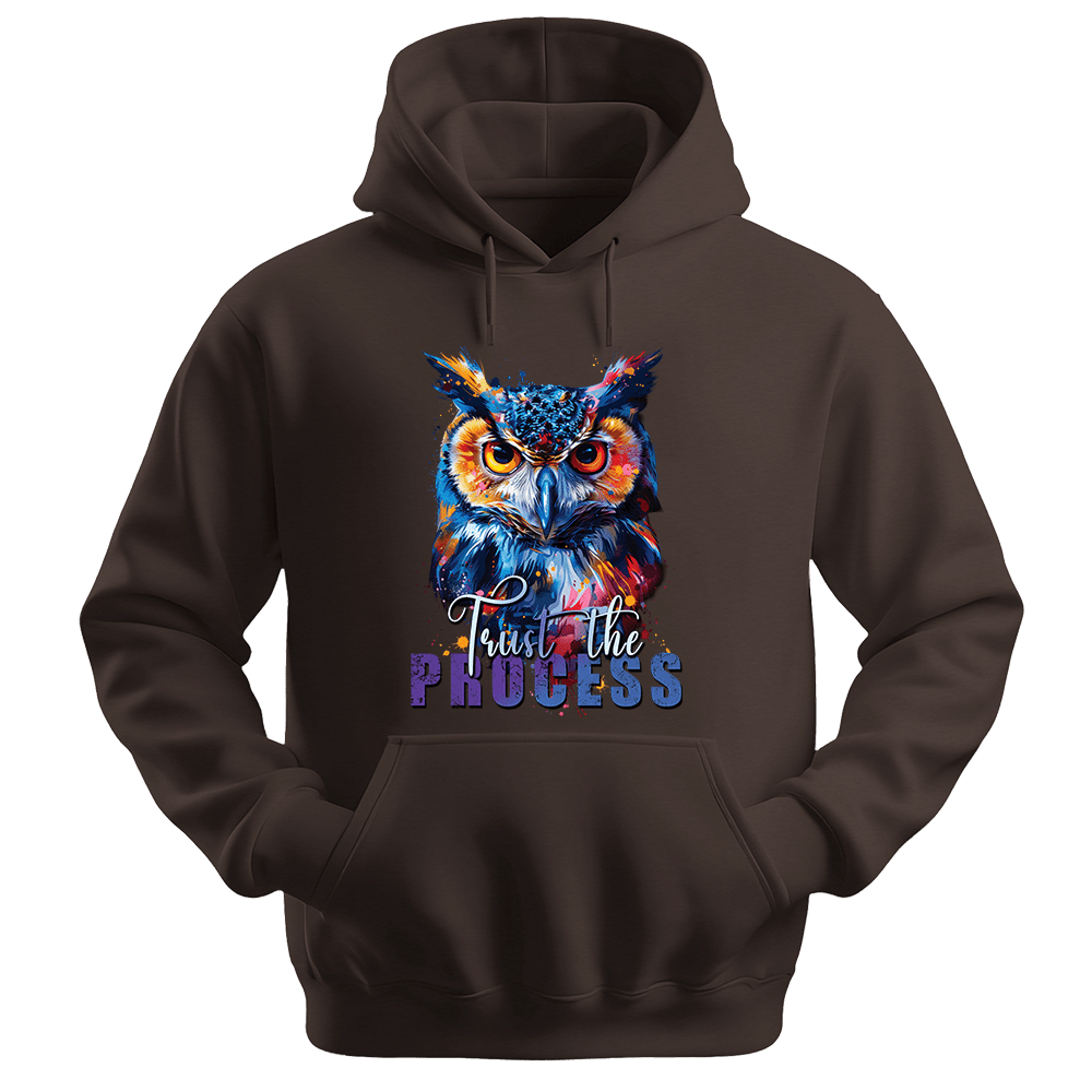 Trust The Process - Owl Unisex Hoodie - Message Hoodie - Unisex Hoodie | Gildan 18500 - Dark Chocolate. - S