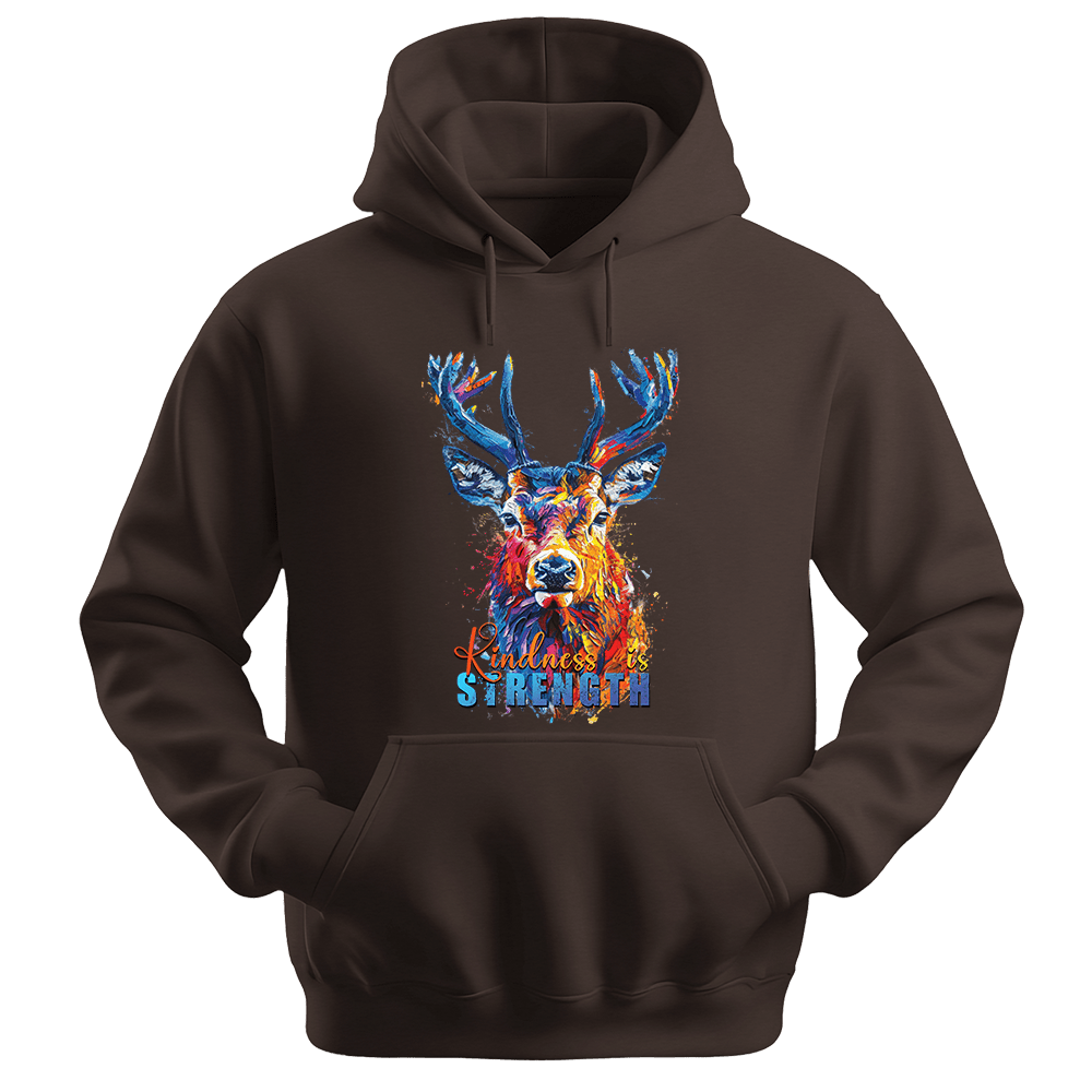 Kindness Is Strength - Deer Unisex Hoodie - Positive Hoodie - Unisex Hoodie | Gildan 18500 - Dark Chocolate. - S