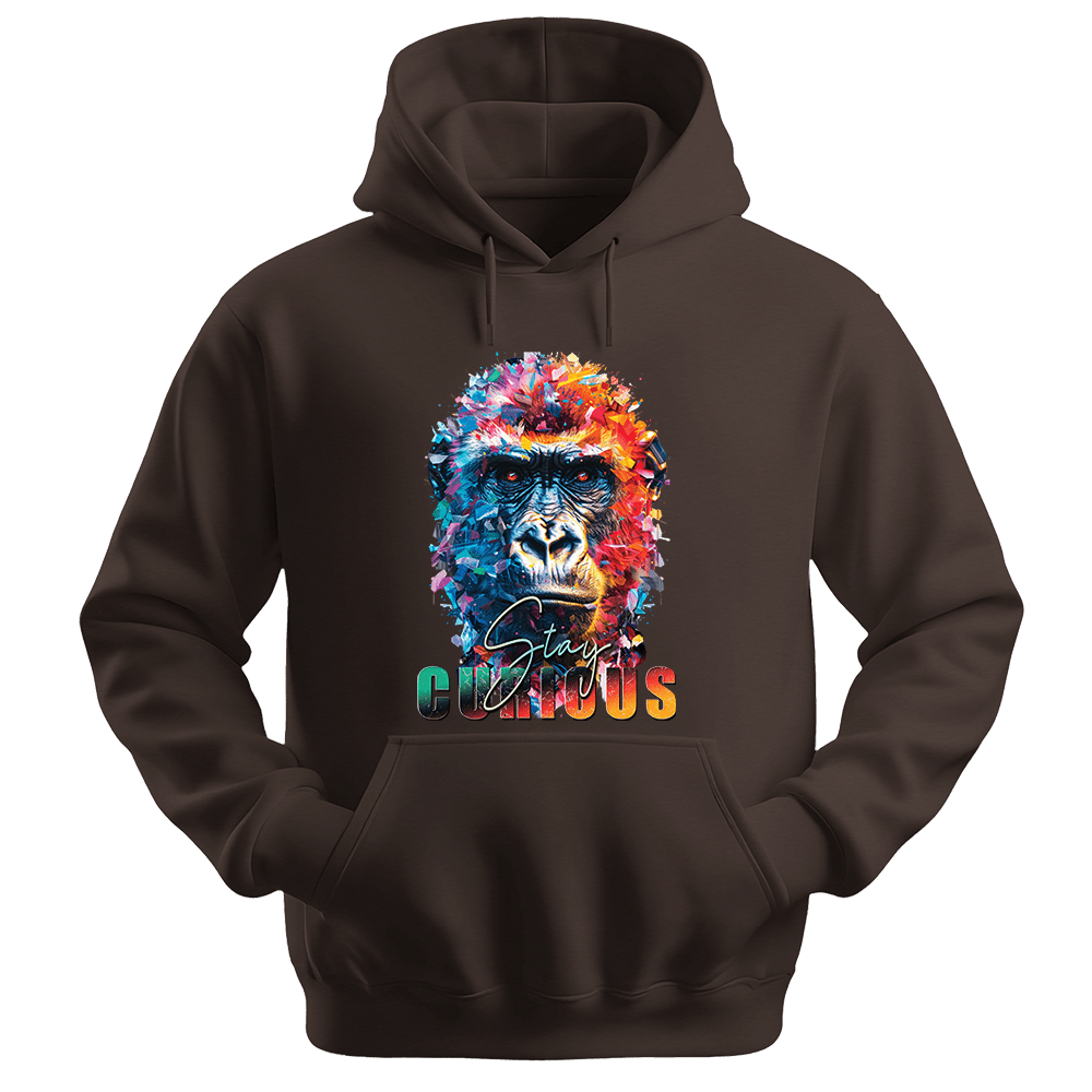 Stay Curious - Gorilla Unisex Hoodie - Positive Hoodie - Unisex Hoodie | Gildan 18500 - Dark Chocolate. - S