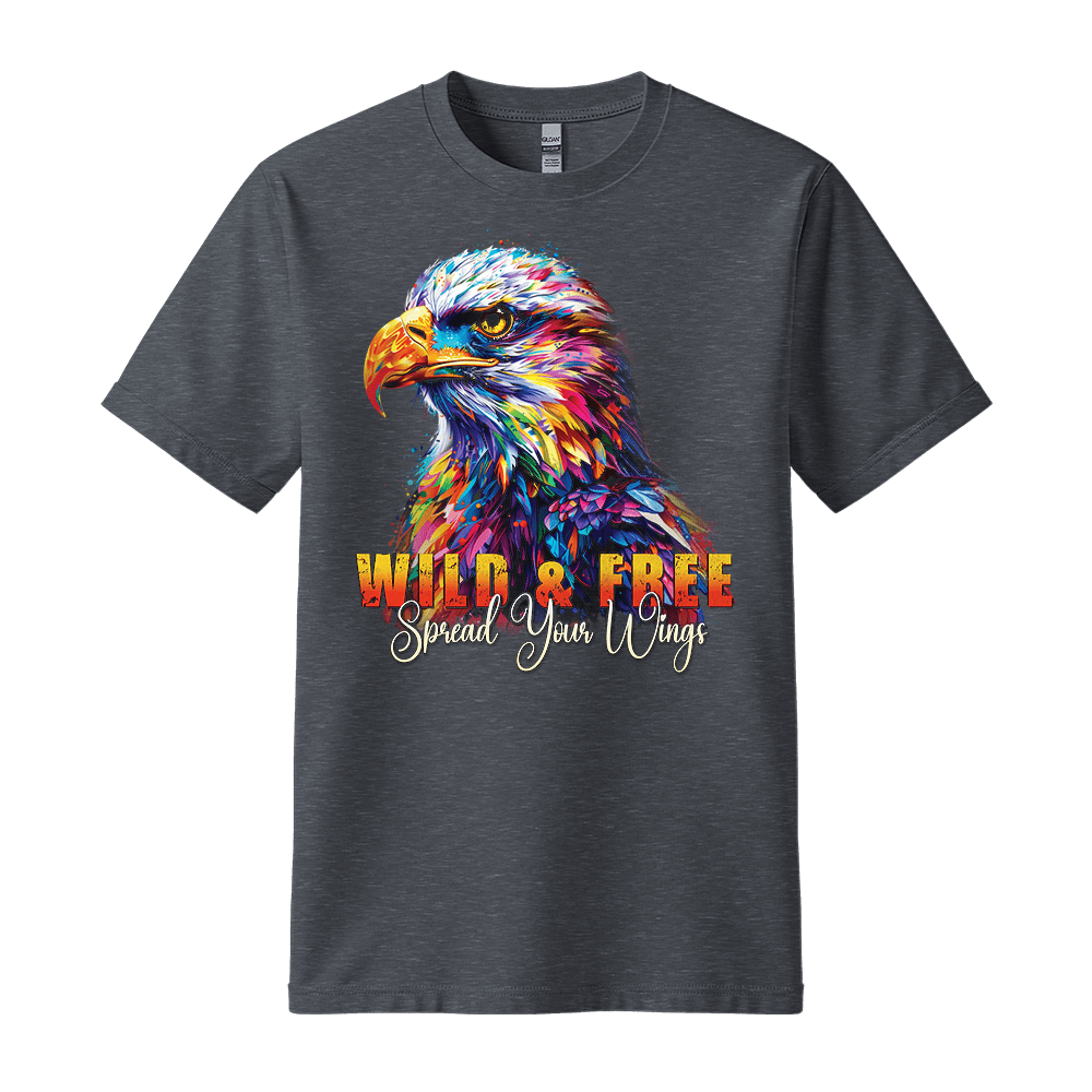 Wild & Free Spread Your Wings - Eagle Unisex T-Shirt - Inspirational Apparel - Standard (G5000) - Dark Heather - S