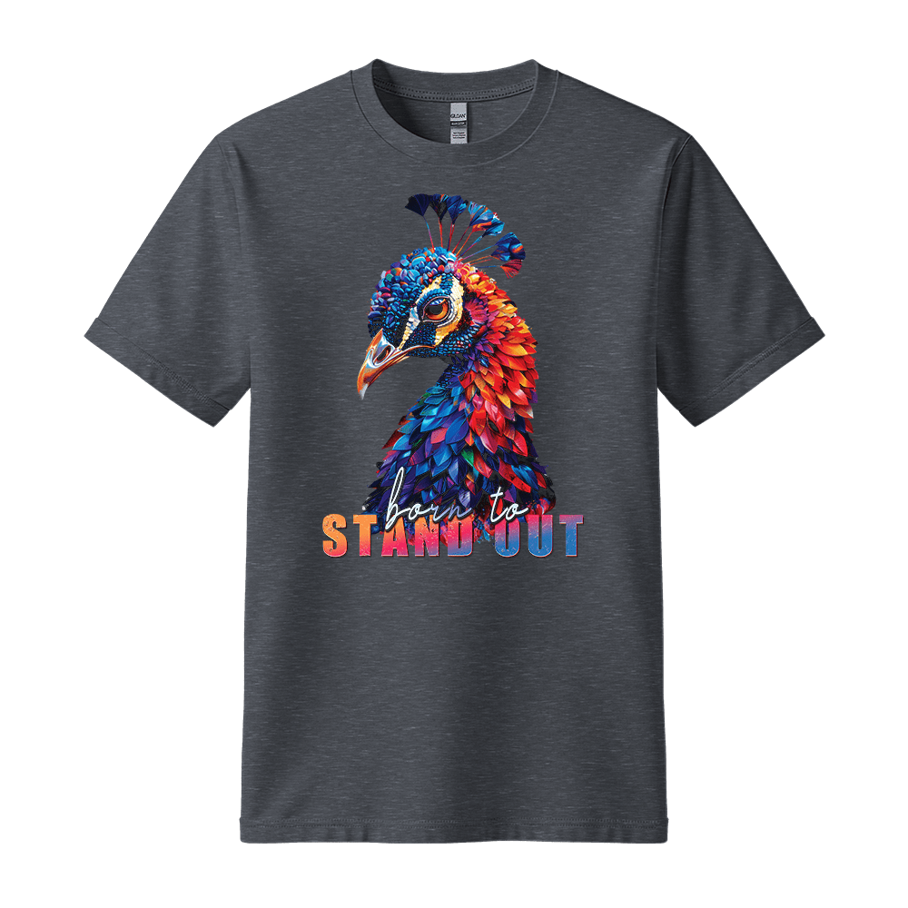 Born To Stand Out - Peacock Unisex T-Shirt - Statement Shirt - Standard (G5000) - Dark Heather - S