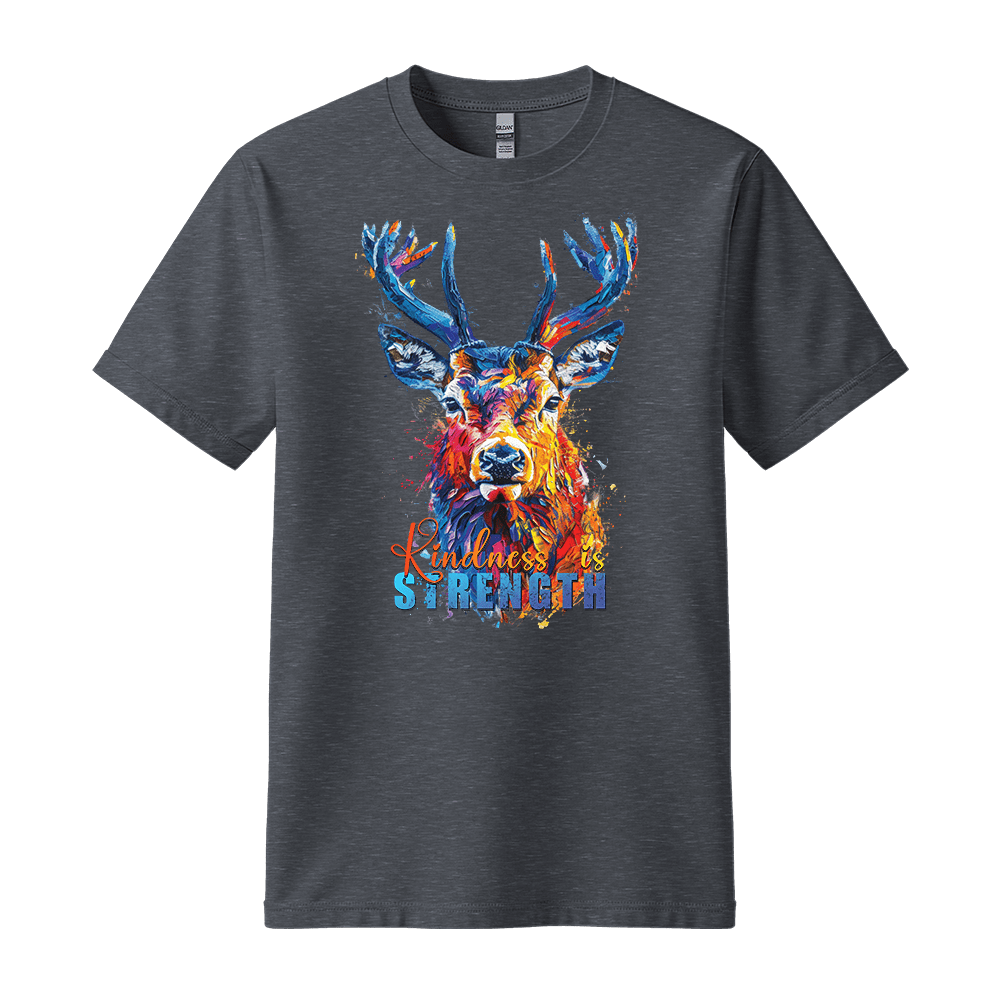 Kindness is Strength - Deer Unisex T-Shirt - Positive Shirt - Standard (G5000) - Dark Heather - S