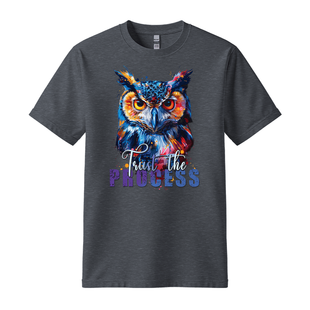 Trust The Process - Owl Unisex T-Shirt - Message Shirt - Standard (G5000) - Dark Heather - S