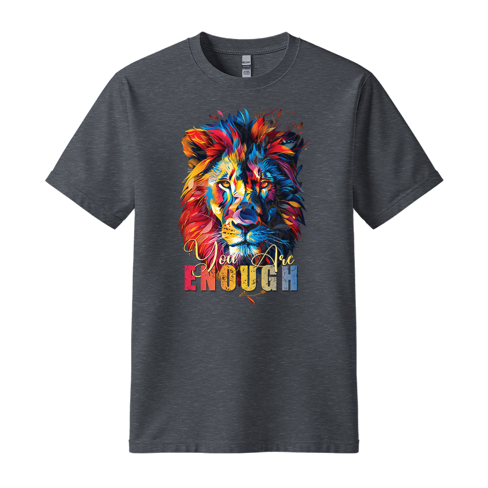 You Are Enough - Lion Unisex T-Shirt - Motivation Shirt - Standard (G5000) - Dark Heather - S