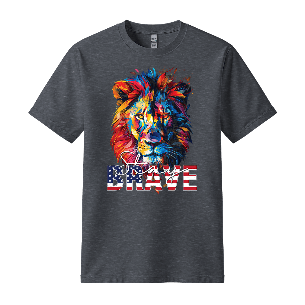 Stay Brave - Lion Unisex T-Shirt - Statement Shirt - Standard (G5000) - Dark Heather - S