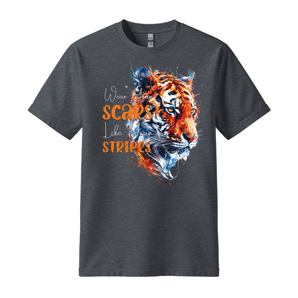 Wear Your Scars, Like Your Stripes - Tiger Unisex T-Shirt - Statement Shirt - Standard (G5000) - Dark Heather - S