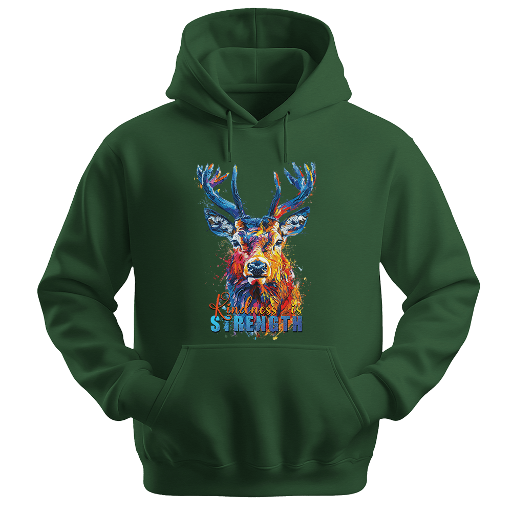Kindness Is Strength - Deer Unisex Hoodie - Positive Hoodie - Unisex Hoodie | Gildan 18500 - Forest Green. - S