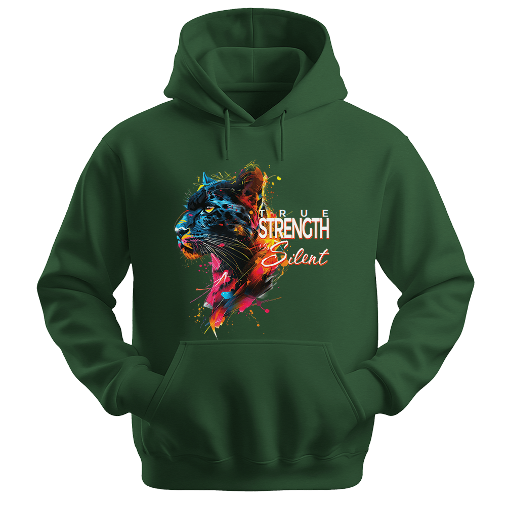 True Strength Is Silent - Panther Unisex Hoodie - Statement Hoodie - Unisex Hoodie | Gildan 18500 - Forest Green. - S